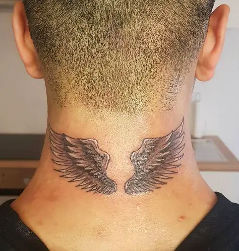 Shaded Wings Neck Tatttoo