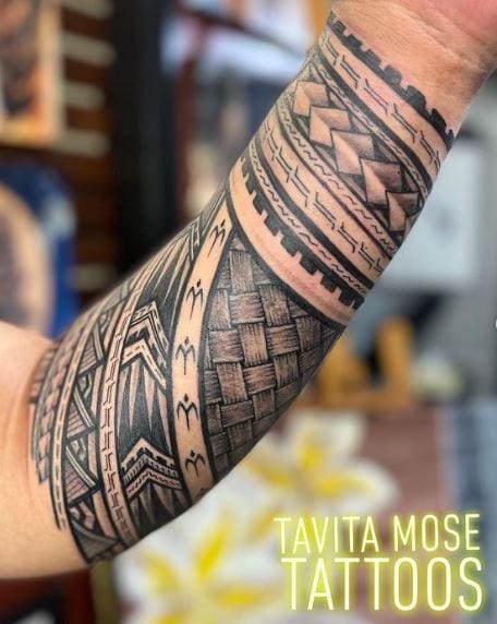 Samoan Ornament Forearm Sleeve Tattoo