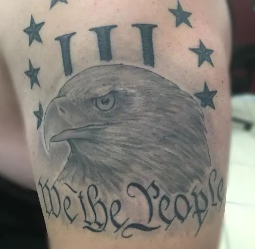 Stars and Eagle with We The People Shoulder Tattoo