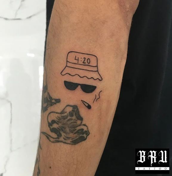 Faceless Man Smoking Weed at 4:20 Forearm Tattoo