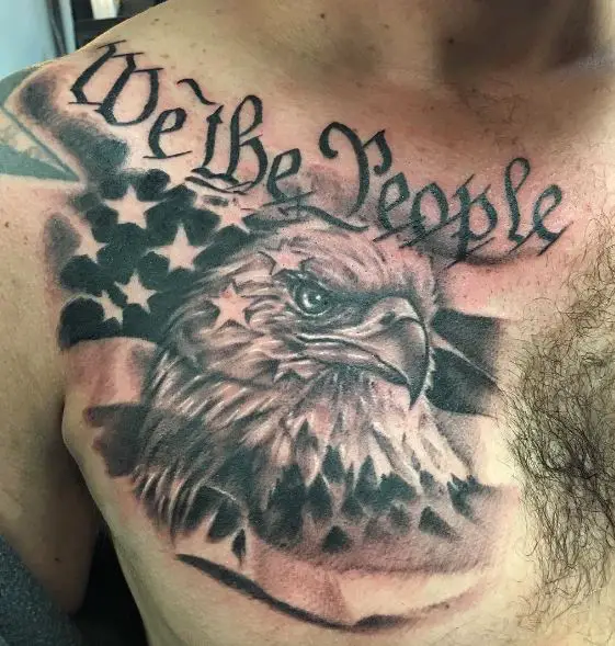 Realistic Eagle and We The People Chest Tattoo