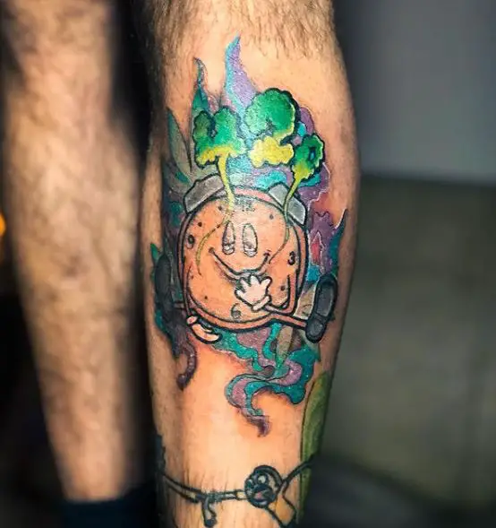 Psychedelic Clock and 420 Leg Tattoo