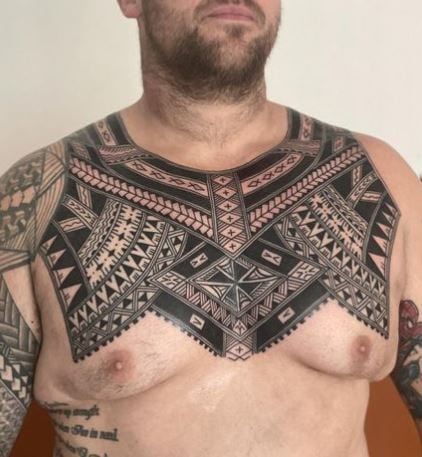 Symmetrical Samoan Ornament Chest Tattoo