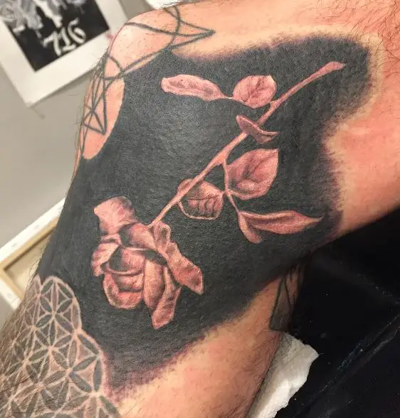 Dying Rose with Leaves Knee Tattoo