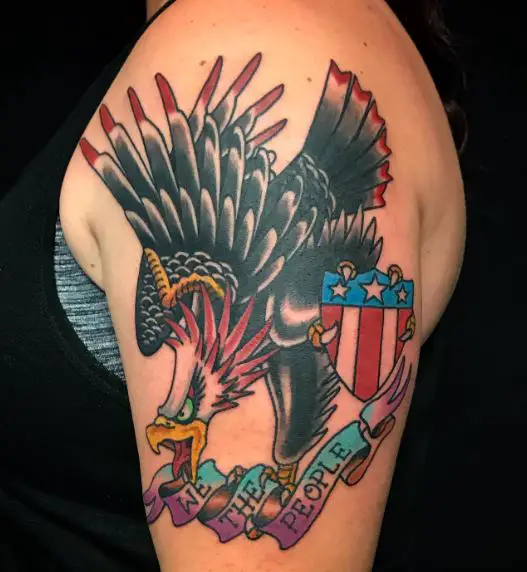 Eagle with Banner We The People Arm Tattoo
