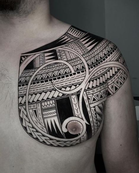 Black Samoan Ornament Chest Tattoo