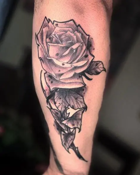 Grey Dying Rose Forearm Tattoo