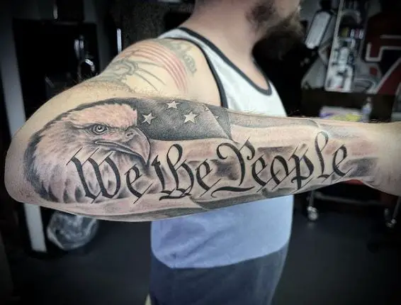 Eagle and We The People Forearm Tattoo