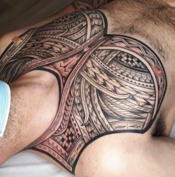 Symmetrical Samoan Ornament Chest Tattoo