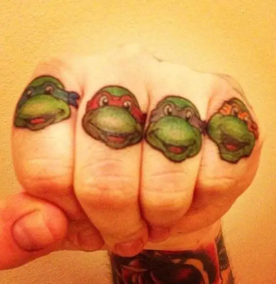 Colorful Ninja Turtles Knuckles Tattoo