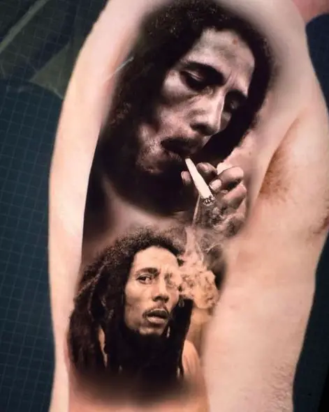 Bob Marley Smoking Joint Arm Sleeve Tattoo