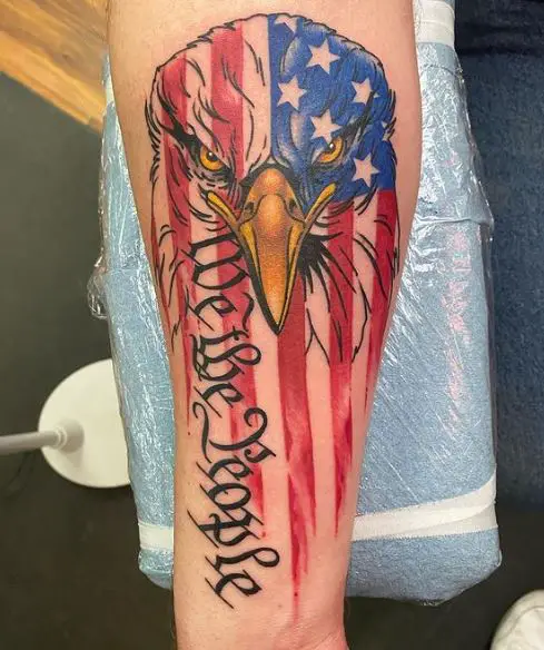 Eagle with American Flag and We The People Arm Tattoo