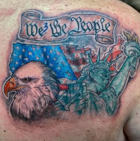 Banner We The People with American Symbols Back Tattoo