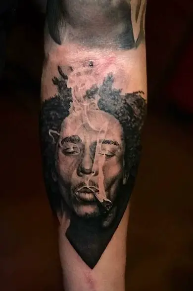 Bob Marley Smoking Weed Forearm Tattoo