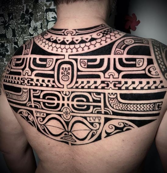 Black Samoan Tribal Back Tattoo