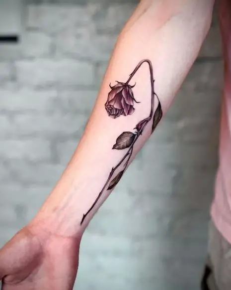 Dead Red Rose Forearm Tattoo