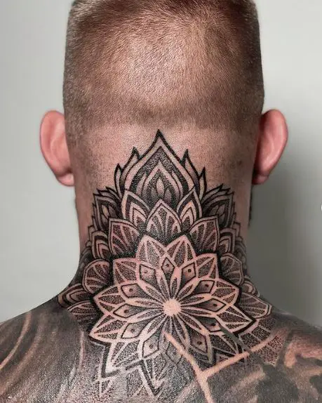 Mandala Flower Neck Tattoo