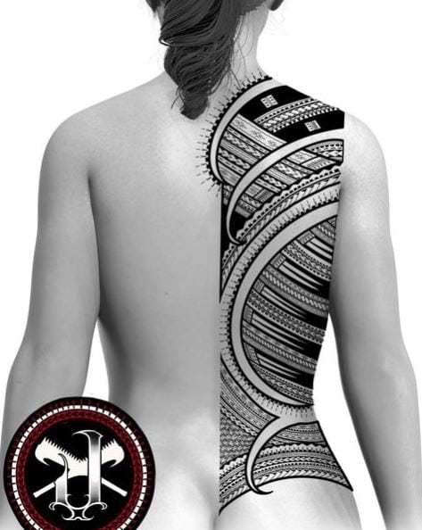 Black Samoan Ornament Half Back Tattoo