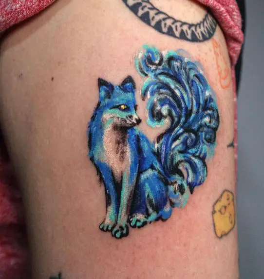 Blue Fox Biceps Tattoo
