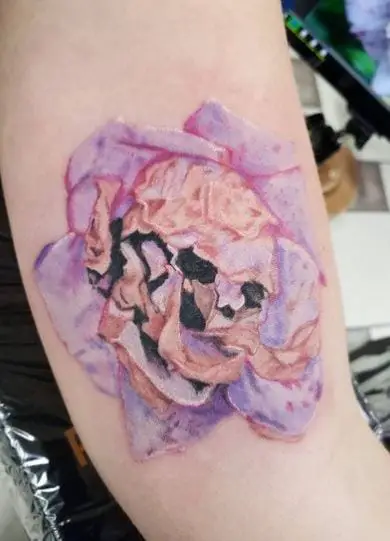 Colorful Skull and Dead Rose Arm Tattoo