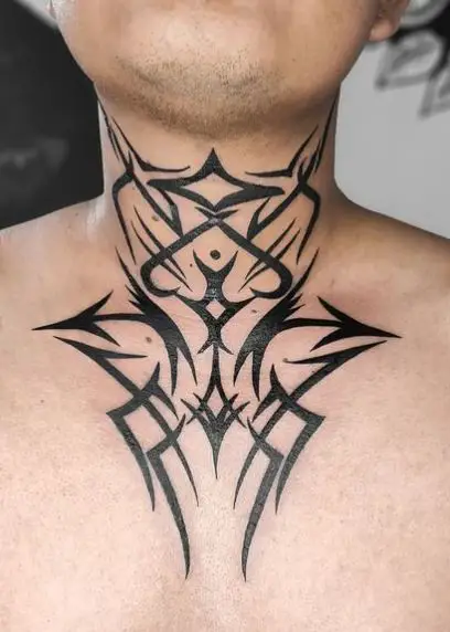 Black Tribal Throat Tattoo