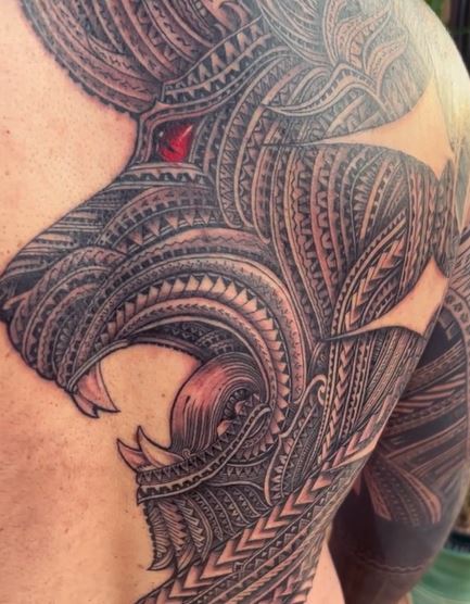 Samoan Lion Back Tattoo