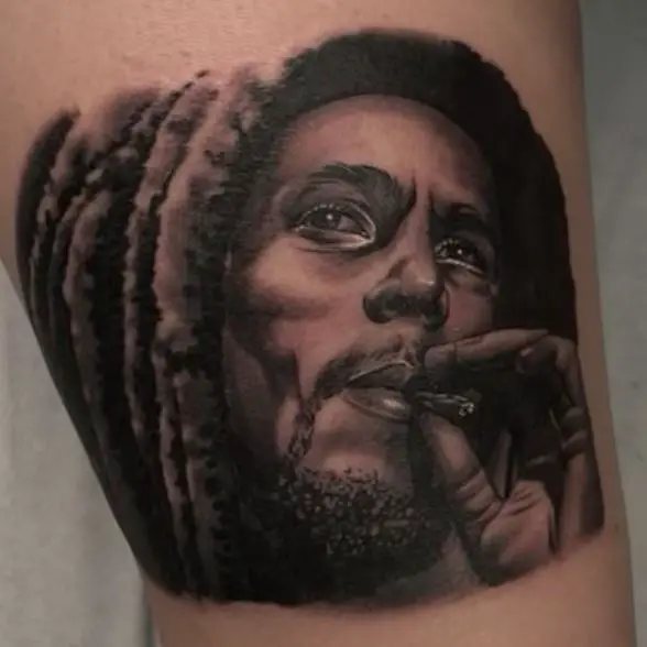 Realistic Bob Marley Smoking Weed Tattoo