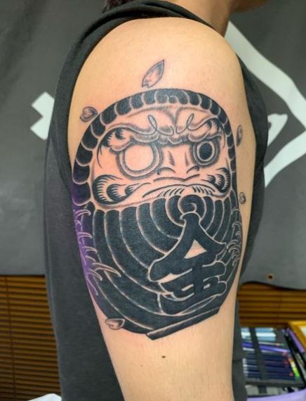 Black and White Japanese Symbol Arm Tattoo