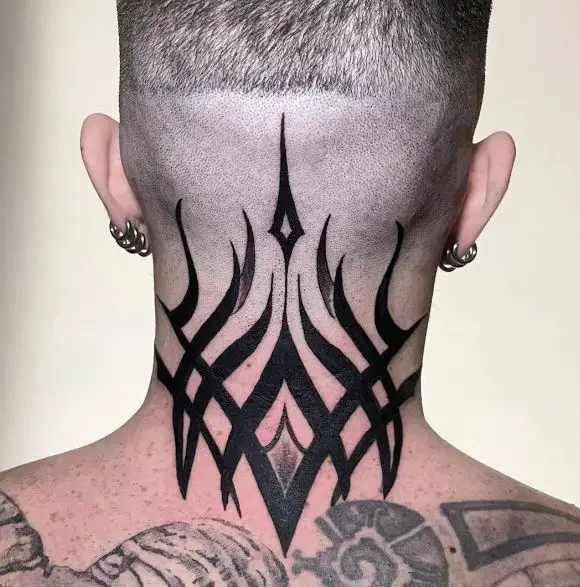Black Tribal Neck Tattoo
