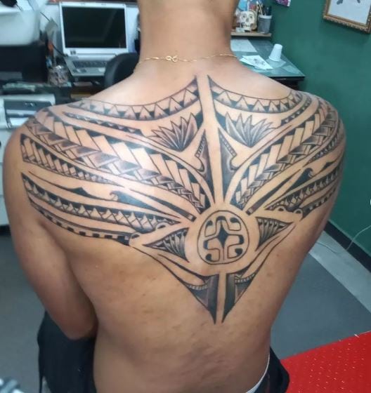 Symmetrical Samoan Ornament Back Tattoo