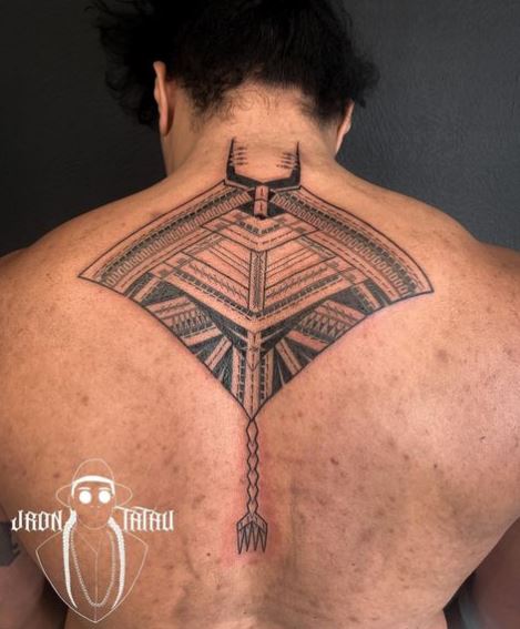 Symmetrical Samoan Manta Ray Back Tattoo