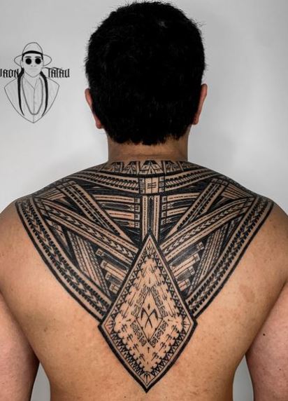 Black Samoan Tribal Back Tattoo