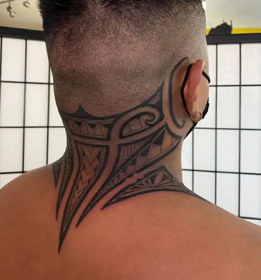Grey Tribal Neck Tattoo