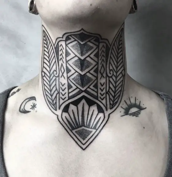 Ornamental Tribal Neck Tattoo