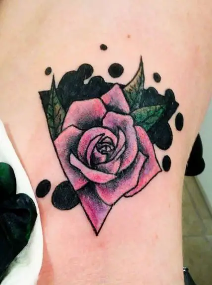 Geometric Pink Rose Arm Tattoo