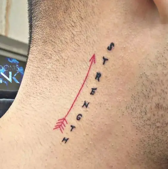 Red Arrow and Strength Neck Tattoo
