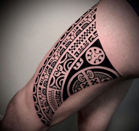 Samoan Symbols Thigh Tattoo