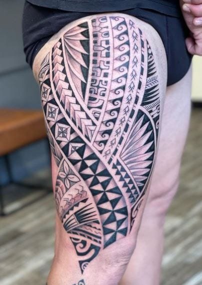 Samoan Tribal Thigh Tattoo