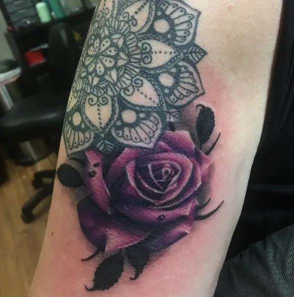 Mandala and Violet Rose Arm Tattoo