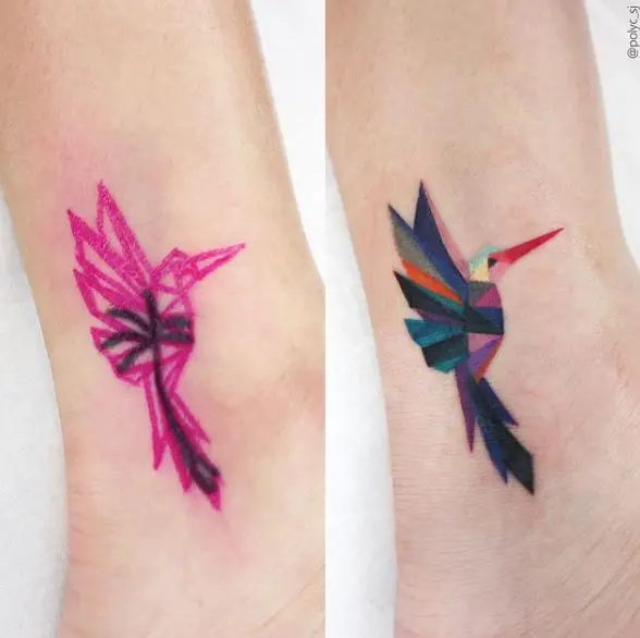 Colored Geometric Humming Bird Tattoo