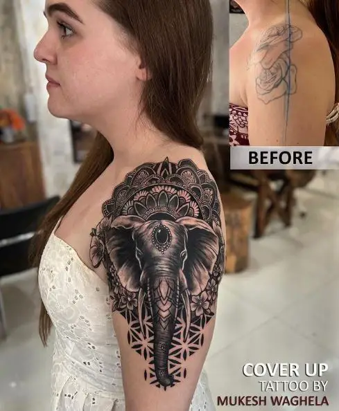 Mandala and Elephant Arm Tattoo