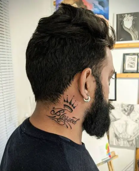 Blessed and Crown Neck Tattoo