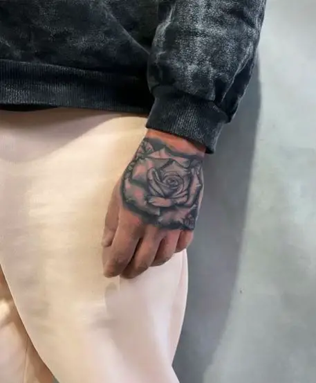 Black and Grey Rose Hand to Knuckles Tattoo