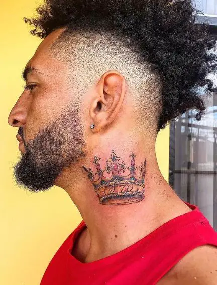 Colored Crown Neck Tattoo