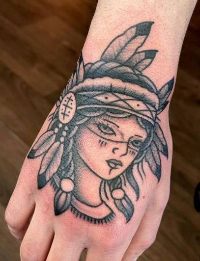Indian Girl Hand to Knuckles Tattoo