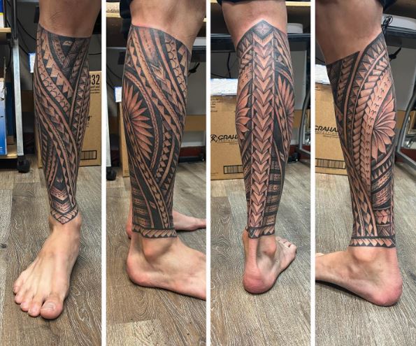 Samoan Tribal Calf Sleeve Tattoo