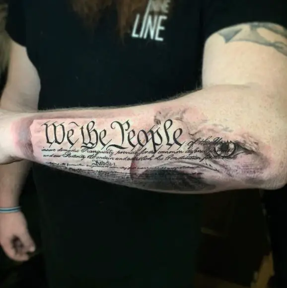 Eagle and We The People with Part of The Constitution Forearm Tattoo