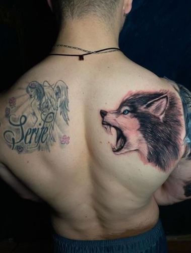 Realistic Angry Wolf Back Tattoo