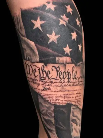 Stars and Stripes and We The People Leg Tattoo