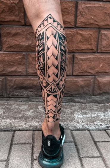 Symmetrical Samoan Tribal Calf Sleeve Tattoo